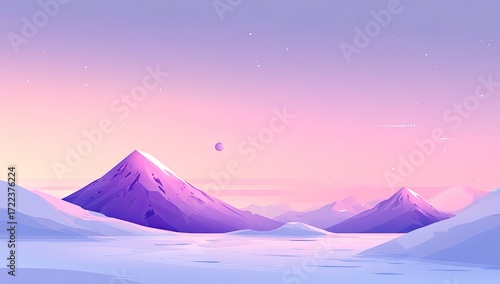 Pastel mountains under a soft, starry dawn