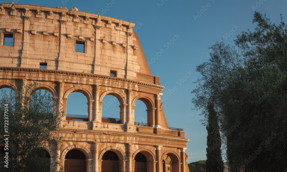 Fototapeta premium Ancient Colosseum facade at dawn