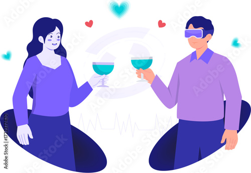 Couple toasting in VR heart waveform