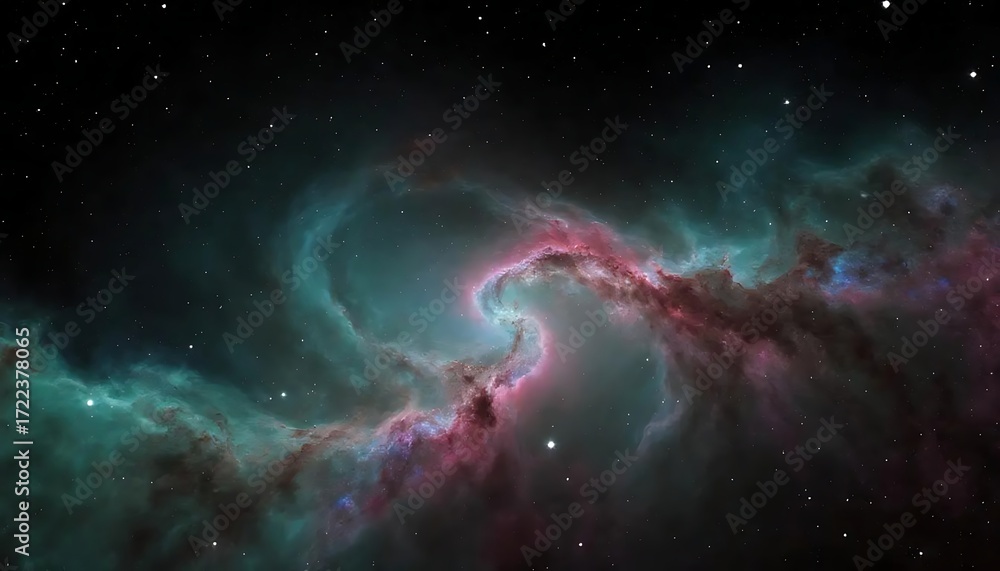 Fototapeta premium An abstract illustration of a dark cosmic sky with a fantasy nebula and glowing stars