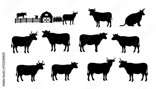 Farm animal silhouettes vector set for agriculture design and rural landscape illustration use
