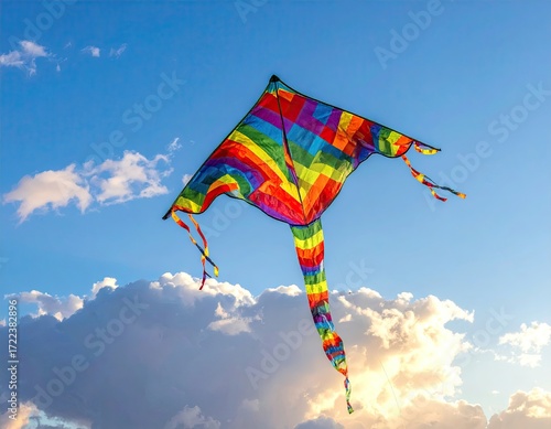 Colorful Kite Soaring in a Blue Sky