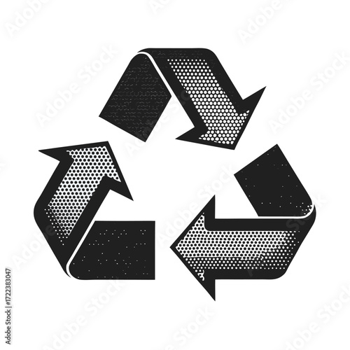 Textured black and white recycle symbol with grunge effect