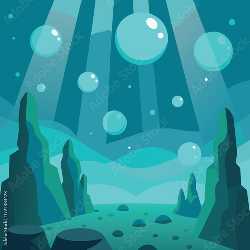 Underwater Scene With Sunbeams And Bubbles ocean