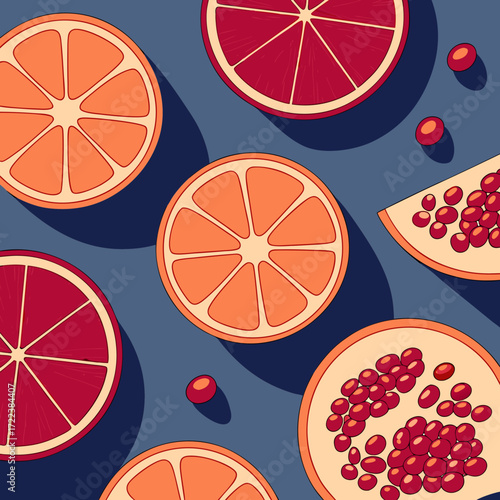 A colorful citrus fruit seamless pattern featuring orange, lemon, and lime slices is a fresh vector illustration for a tropical food design or sweet wallpaper