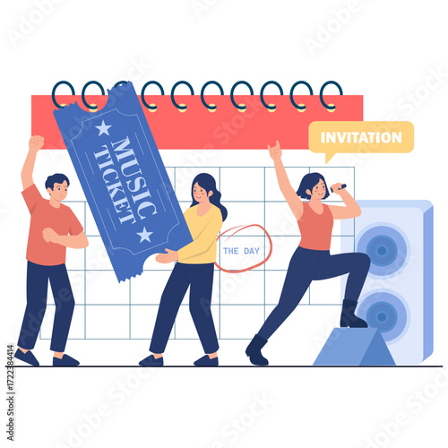 Concert announcement with calendar and ticket