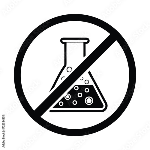 Prohibition sign featuring a chemical flask with liquid inside