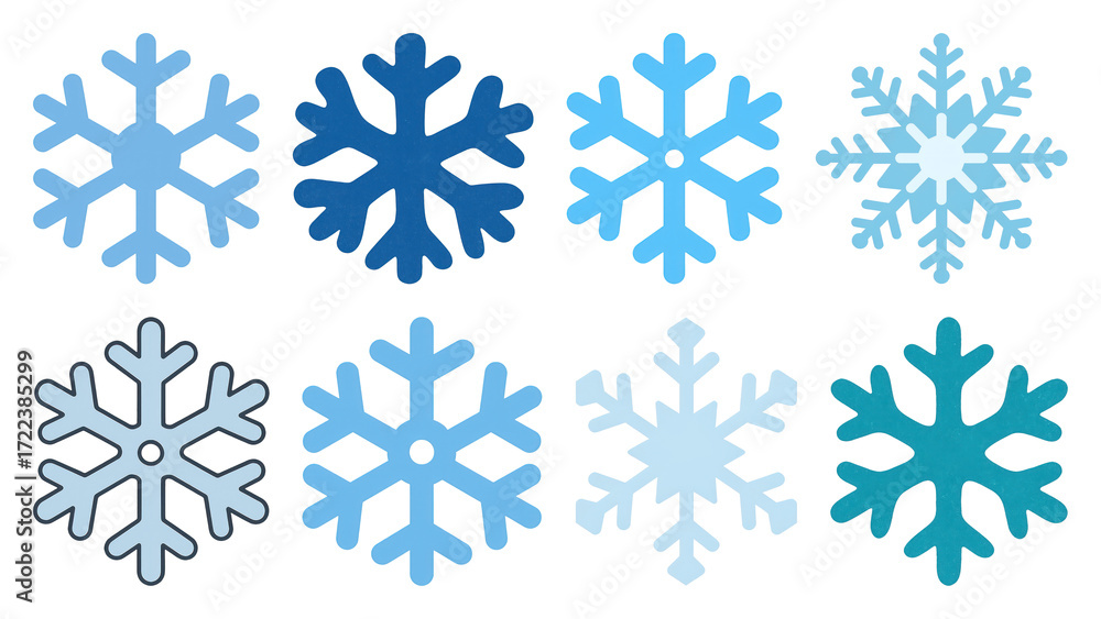 Fototapeta premium PNG Diverse blue snowflake designs, element set on transparent background