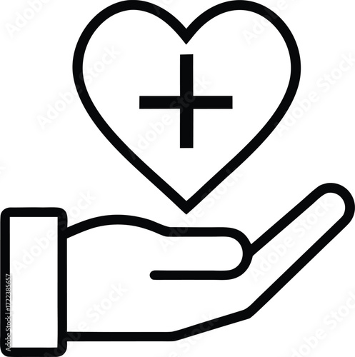 A hand gently holding a heart with a medical cross inside
