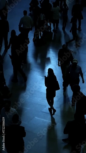 Crowd Silhouettes Captured in a Dimly Lit Space with Unique Artistic Characteristics
