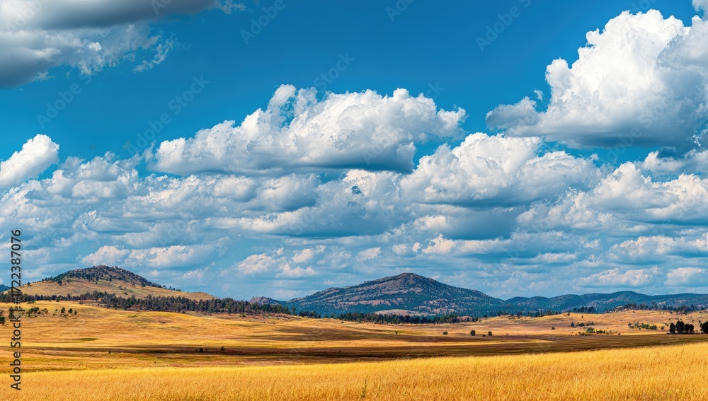 Fototapeta premium Expansive grassland landscape under a dramatic sky.