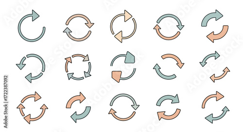 A collection of various circular arrow icons, representing cycles and processes in different arrangements.