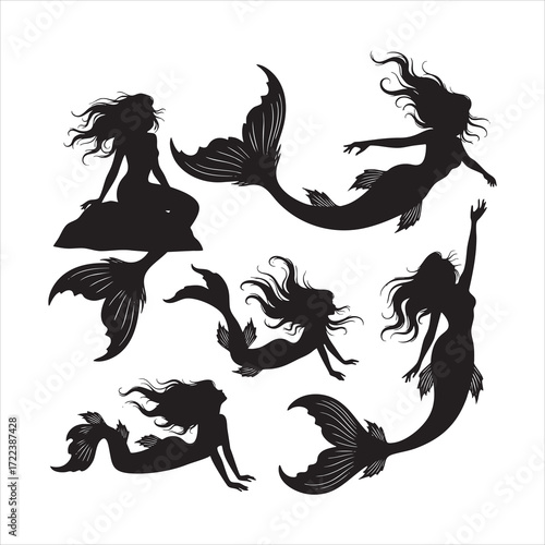 Mermaid Silhouettes Vector Set
