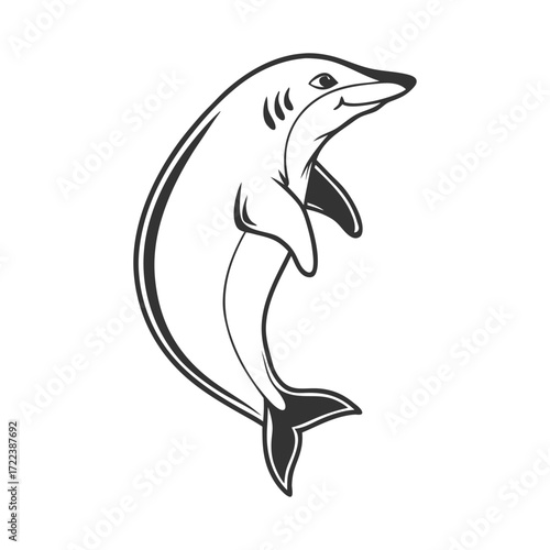 Jumping dolphin line art graphic mascot emblem logo design vector icon.