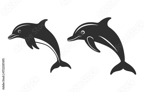 Jumping dolphin silhouette, ocean animal, mascot, logo design vector set.