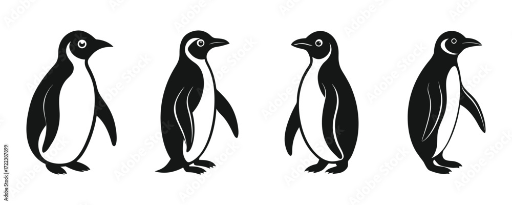 Fototapeta premium Penguin silhouette collection, arctic and antarctic animal set, simple vector illustration.