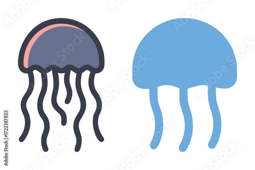 Jellyfish icon set blue ocean sea animal aquatic life vector.