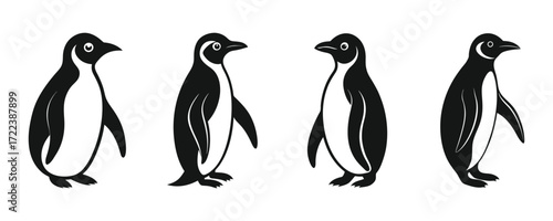 Penguin silhouette collection, arctic and antarctic animal set, simple vector illustration.