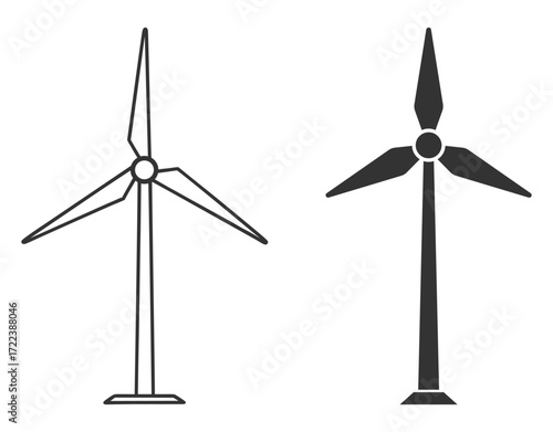 Wind turbine silhouettes in black for renewable energy concept.
