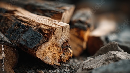 Wallpaper Mural Detailed close-up of neatly stacked firewood, emphasizing the wood grain texture Torontodigital.ca