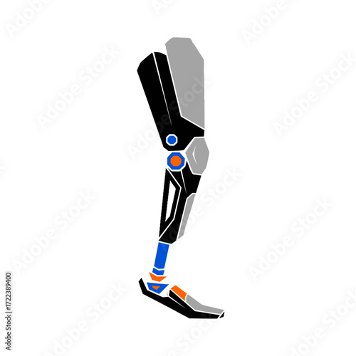 Prosthetic Leg in Abstract Design: A sleek, modern prosthetic leg, rendered in a vibrant abstract style, showcasing innovation and the possibilities of mobility enhancement.