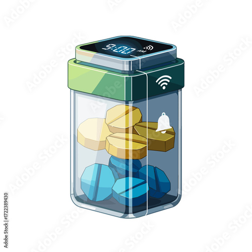 Smart Pill Dispenser: Illustrative image of a smart pill dispenser, showcasing technological integration with medication management for modern health.