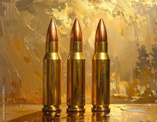 Three rifle cartridges against a golden backdrop
