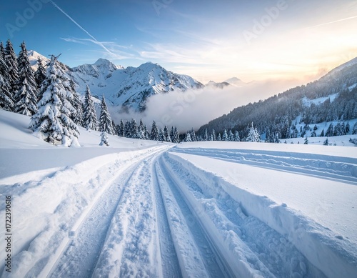 Snowy Mountain Road at Sunrise