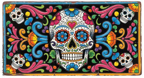 死者の日 (Día de Muertos) シュガースカルアート - 鮮やかなカラベラとフローラルデザインのメキシコ伝統