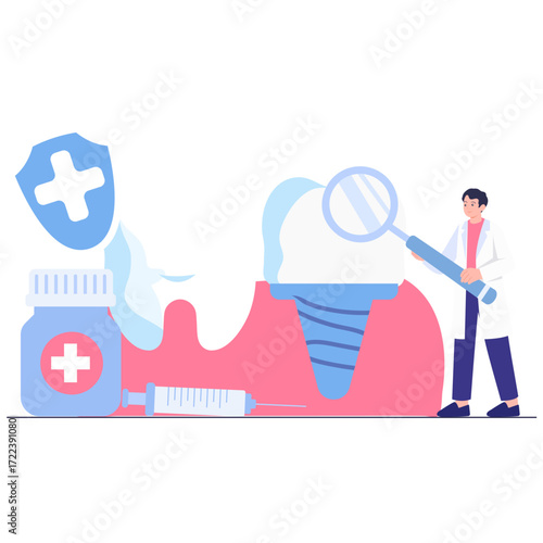 Dental implant and doctor illustration