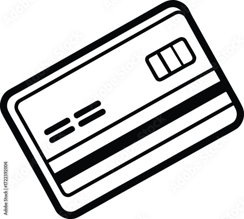 Outline of a bank card tilted side view, black and white line art.