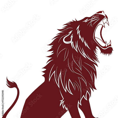 A striking vector illustration captures a roaring lion silhouette against an, symbolizing strength, courage, and the untamed spirit of the wild