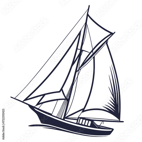 Illustration of a sailboat with sails fully deployed, the image showcases the elegance and power of sailing, capturing the essence of maritime adventure and freedom