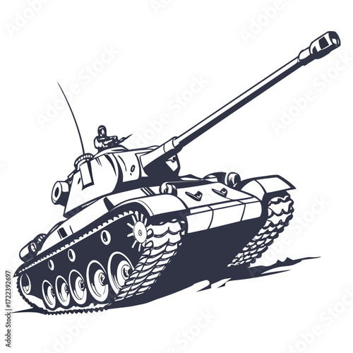 A detailed vector illustration of a tank, , highlighting its robust design and powerful presence as a symbol of military strength and armored warfare