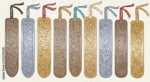 Set of Ornate Vintage Bookmarks with Floral Patterns