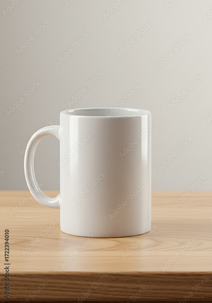 Obraz premium White ceramic coffee mug on wooden table