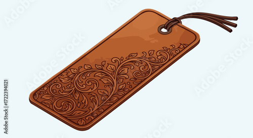 Handmade Craft Illustration: Detailed Leather or Wooden Bookmark.