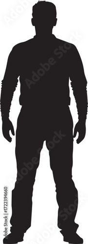 A black silhouette of a man standing against a white background.