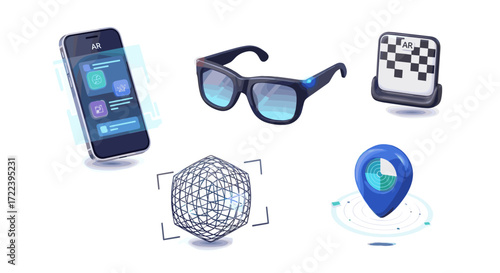 Augmented reality devices including phone glasses and location pin icon