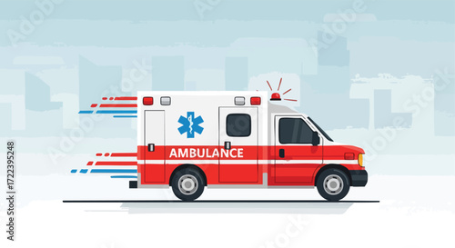Emergency Service Illustration: Ambulance Speeding to an Emergency.