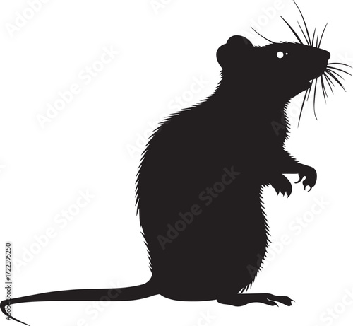 A black silhouette of a rat against a white background.