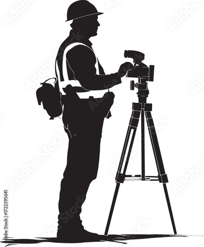 A surveyor using a laser scanner to measure the ground surface.