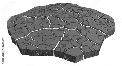 Illustration of a cracked, gray, polygonal platform with white fissures