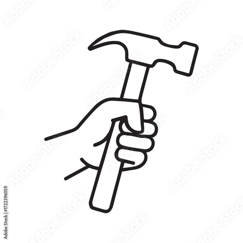 Vector hand holding hammer icon for construction and repair