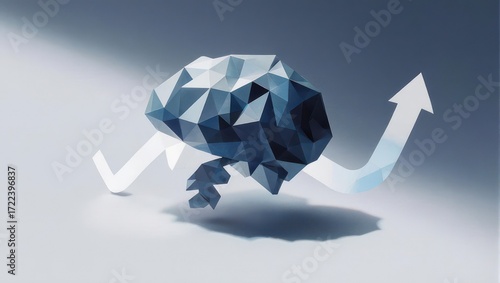 Unlock innovative ideas with a dynamic, geometric brain symbol and upward growth arrow representing progress and strategic thinking.