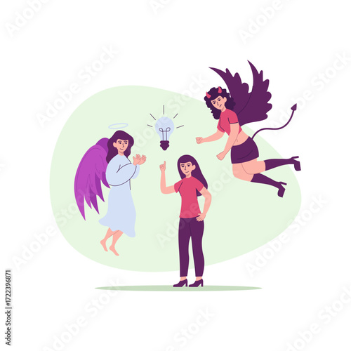 Angel And Devil Temptation Illustration Representing Good vs Evil Dilemma Choices Concept