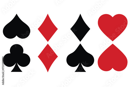 Four suits of playing cards displayed in a simple graphic arrangement