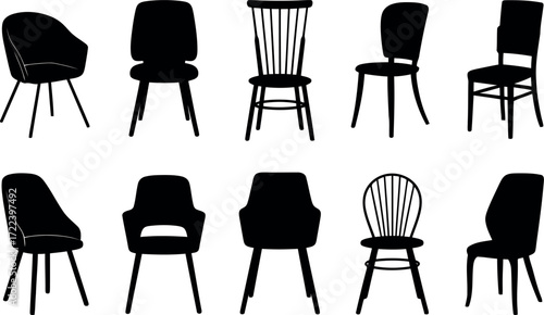 This image showcases a variety of ten chair silhouettes, highlighting different styles and designs.