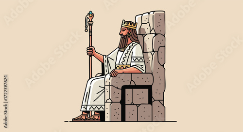 An Ancient King Sitting on a Stone Throne