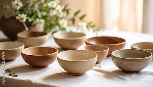 Wallpaper Mural Wooden Bowls on a Table. Torontodigital.ca